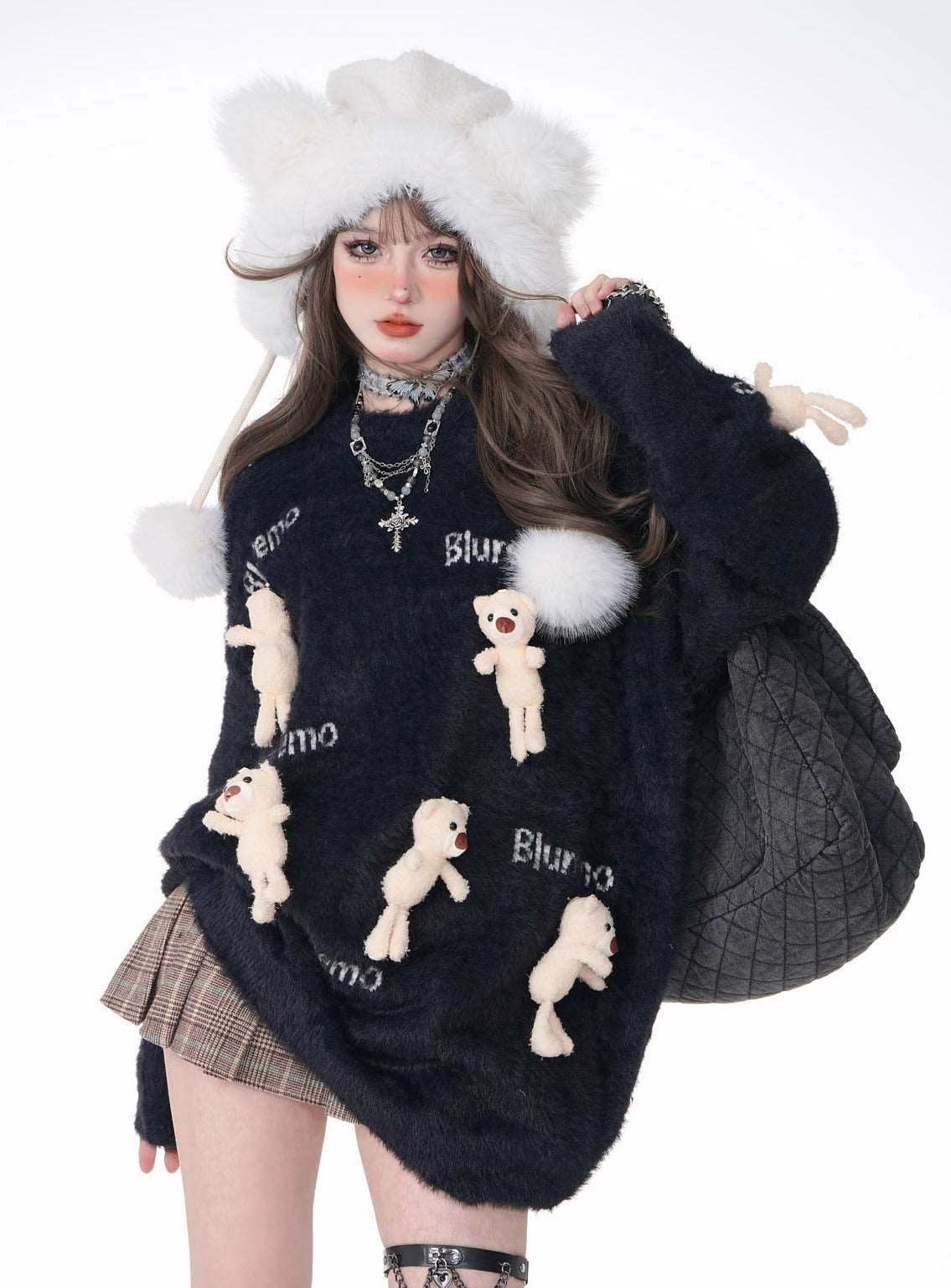 Young Eyes 3D Bear Plush Doll Brown Autumn Winter Fuzzy Sweater - Image 4