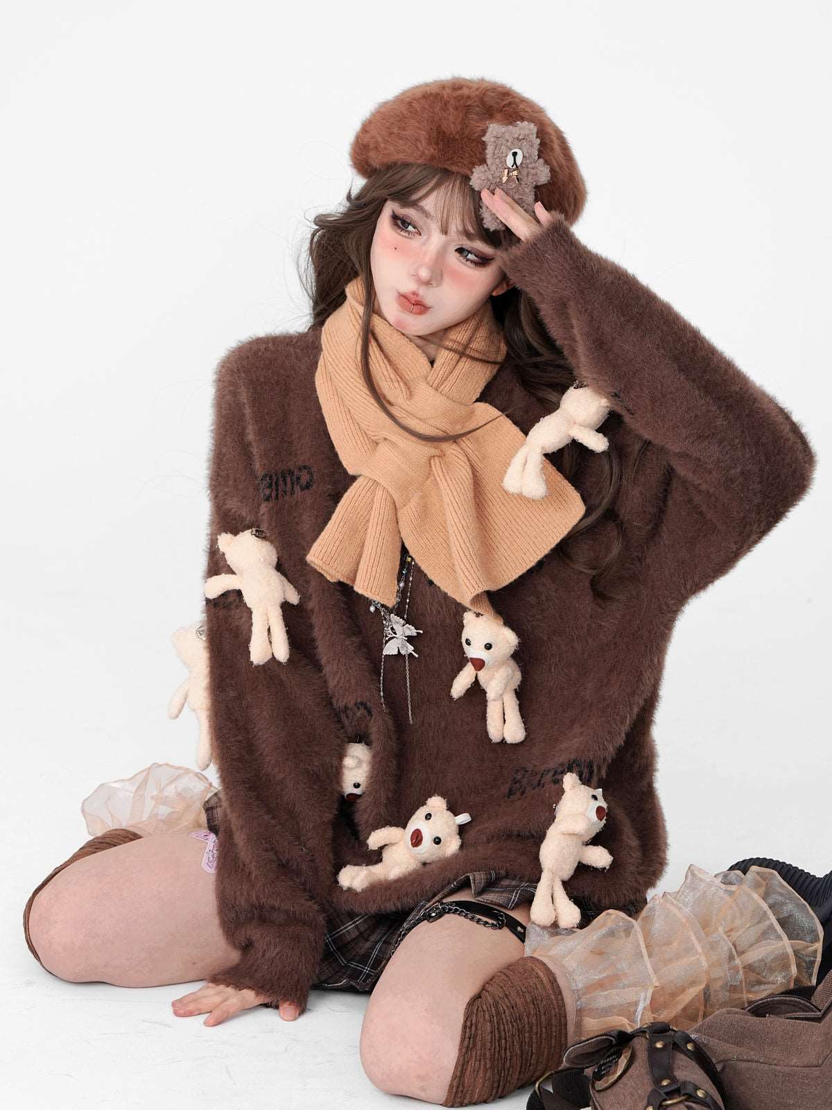 Young Eyes 3D Bear Plush Doll Brown Autumn Winter Fuzzy Sweater - Image 9