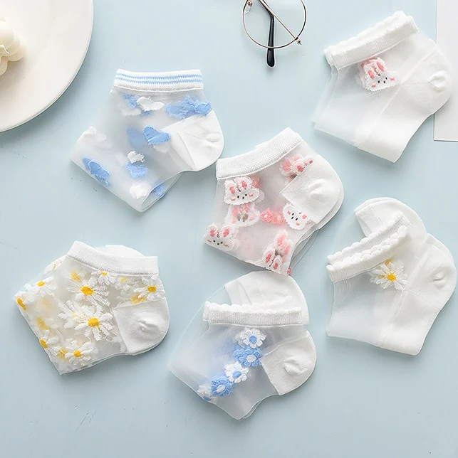 Rabbit Flower Transparent See Through Socks 6 Pairs Set - Image 2