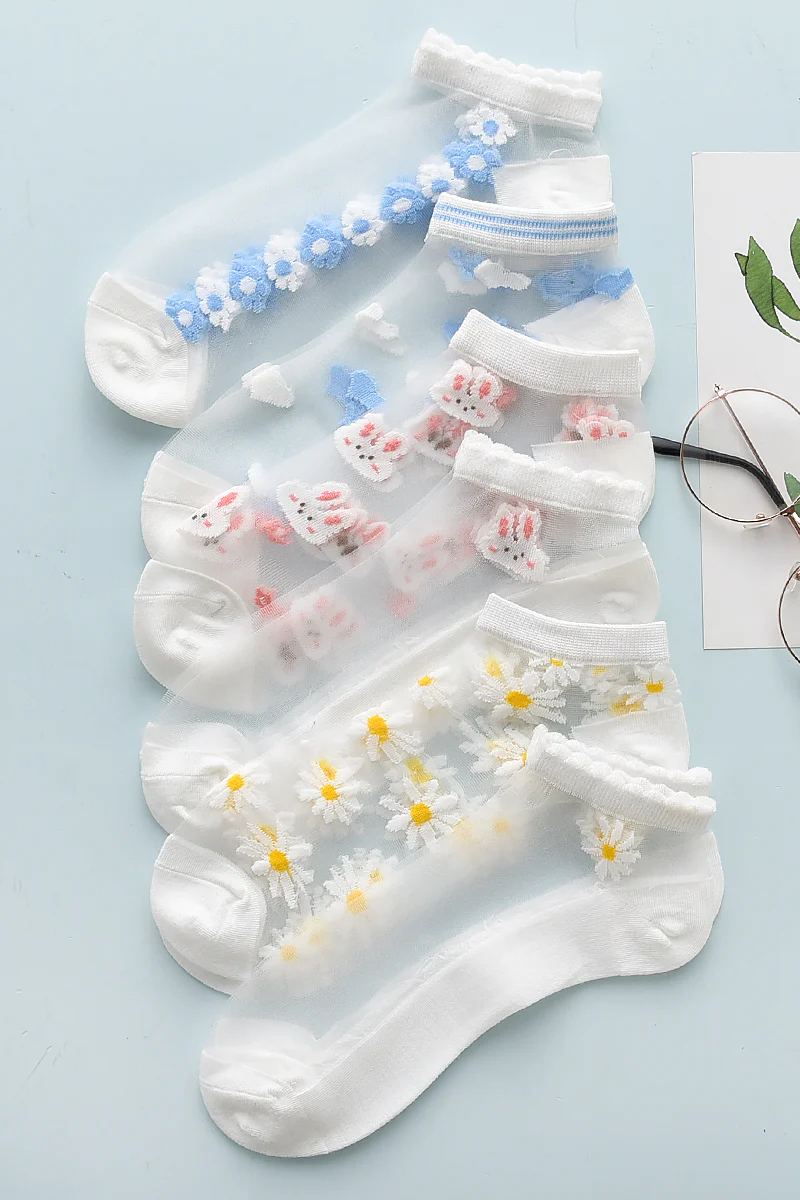 Rabbit Flower Transparent See Through Socks 6 Pairs Set - Image 6