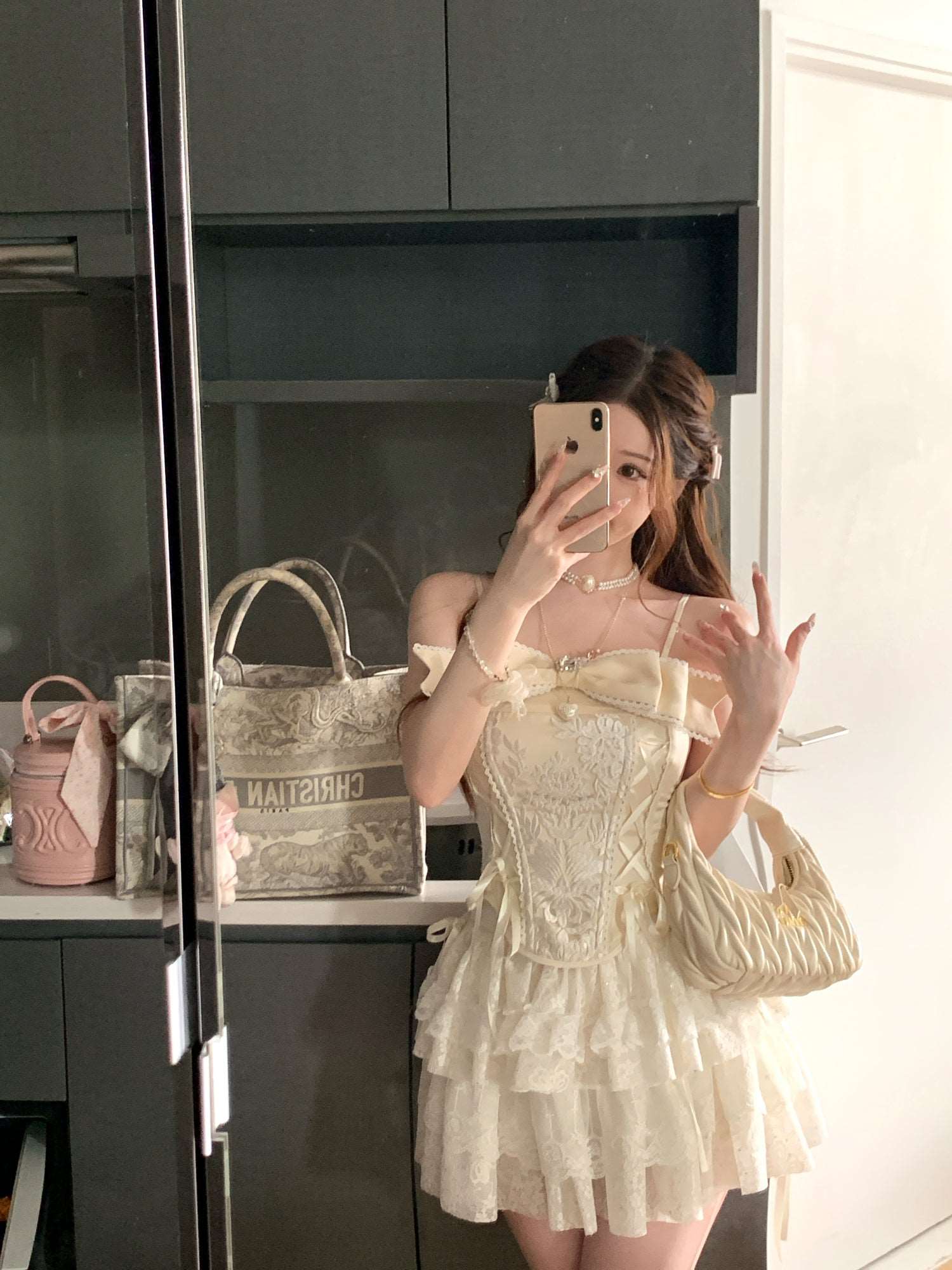 Acacia Diamond Castle Floral Cream Pink Bandeau Top & Lace Skirt Two Piece Set - Image 8