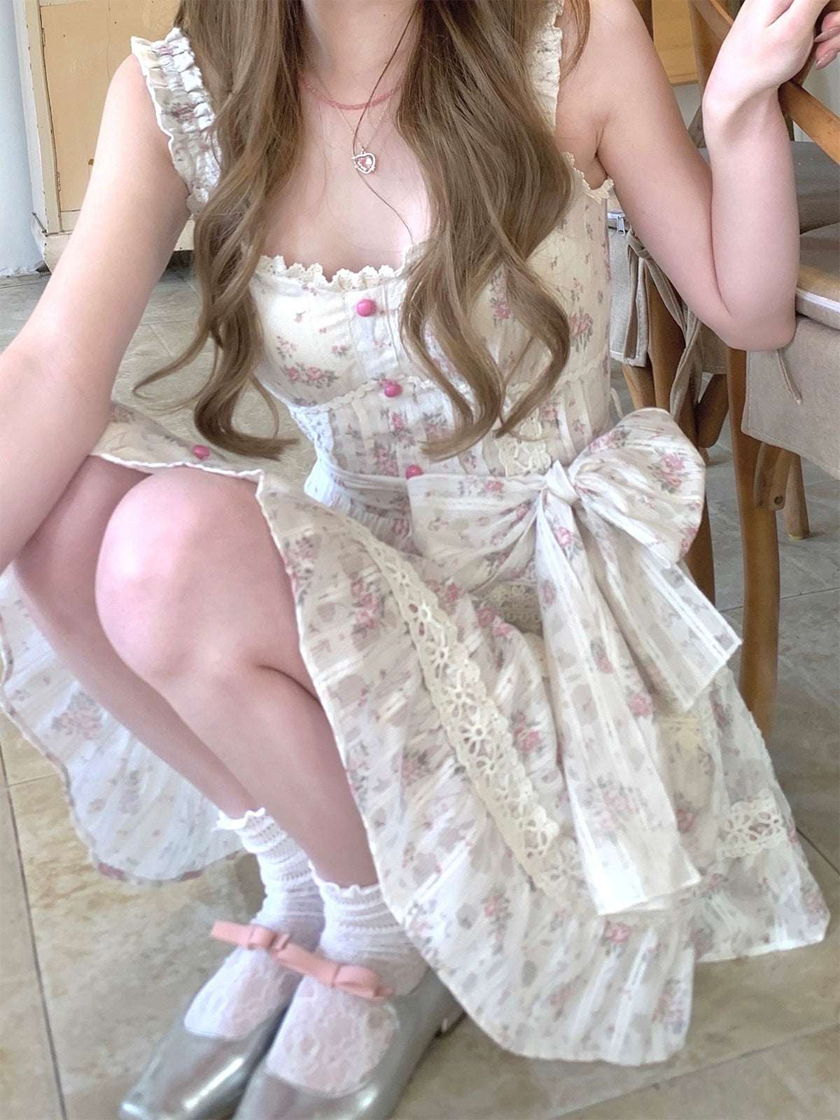 Acacia Glass Garden Floral White Dress & Pink Cardigan Two Piece Set - Image 3