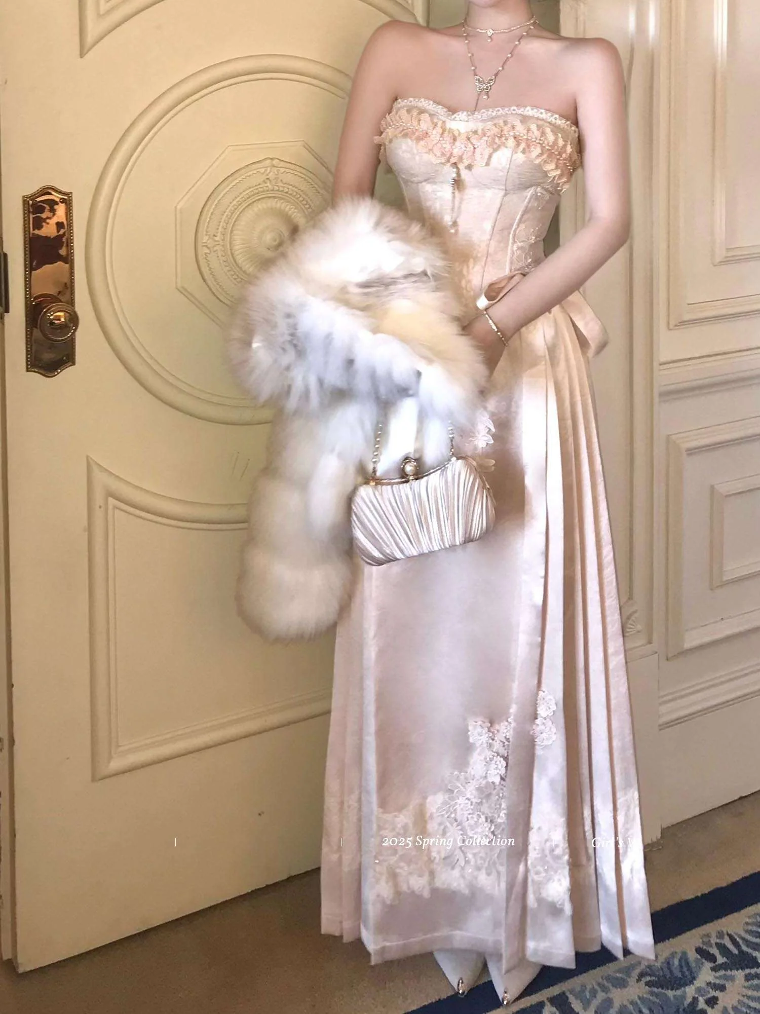 Acacia White Jade Pink Corset Long Skirt Two Piece Set - Image 3