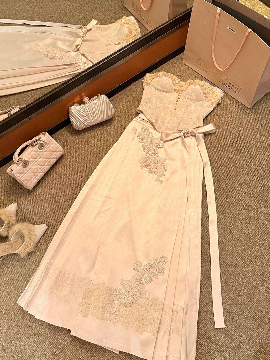 Acacia White Jade Pink Corset Long Skirt Two Piece Set - Image 4