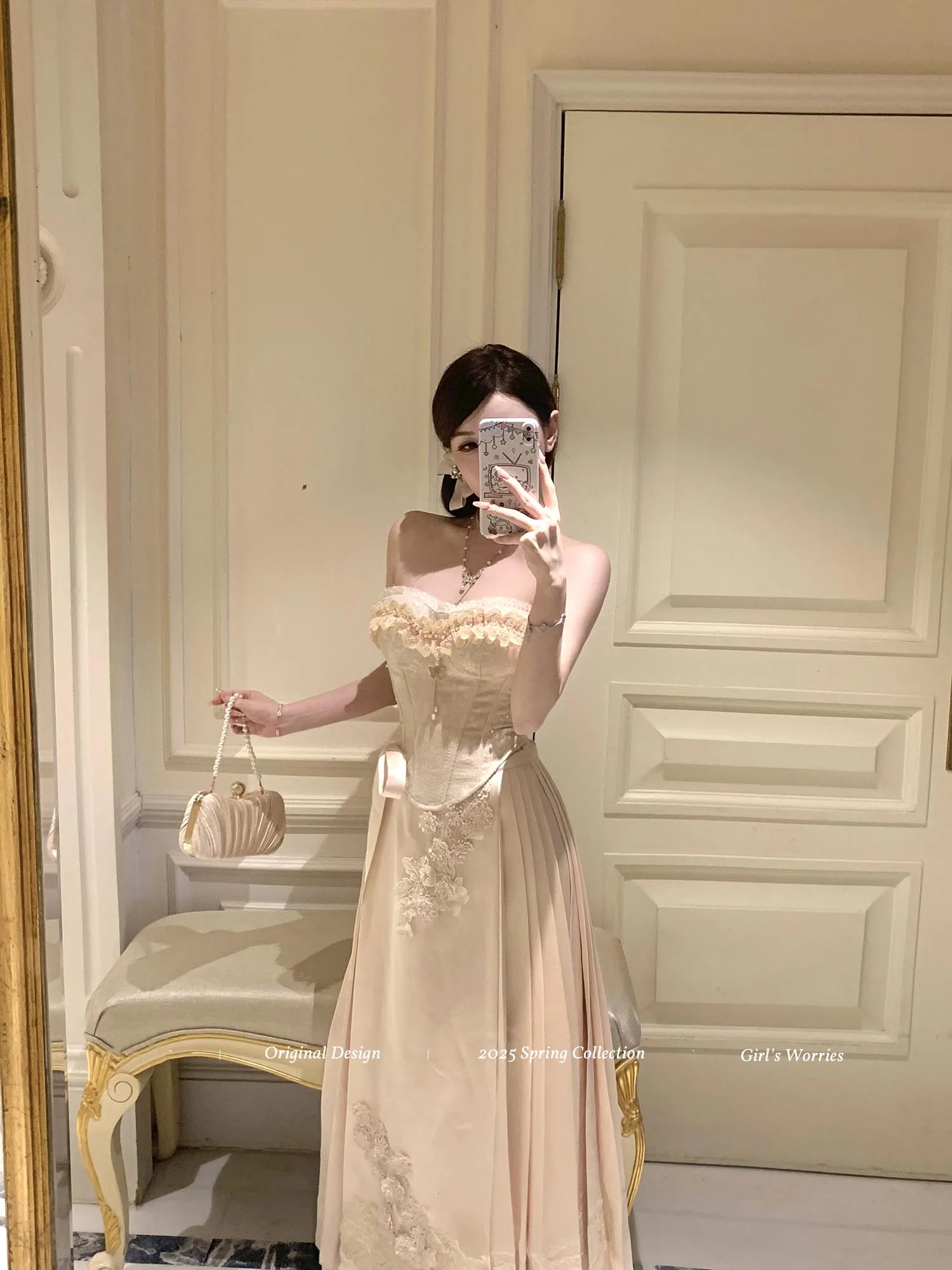 Acacia White Jade Pink Corset Long Skirt Two Piece Set - Image 7