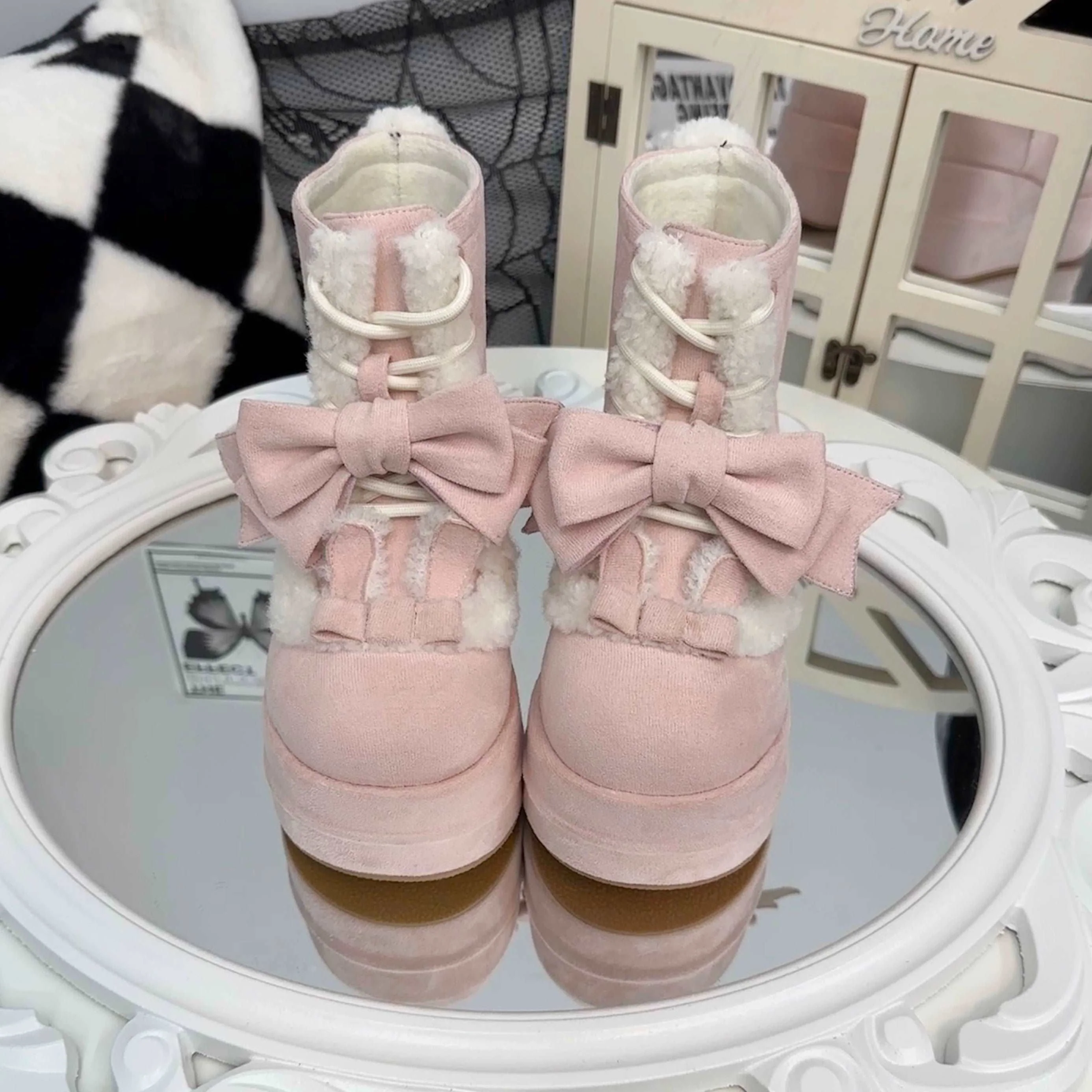 Akari Lolita Runaway Rabbit Pink Black Brown Snow Boots - Image 2