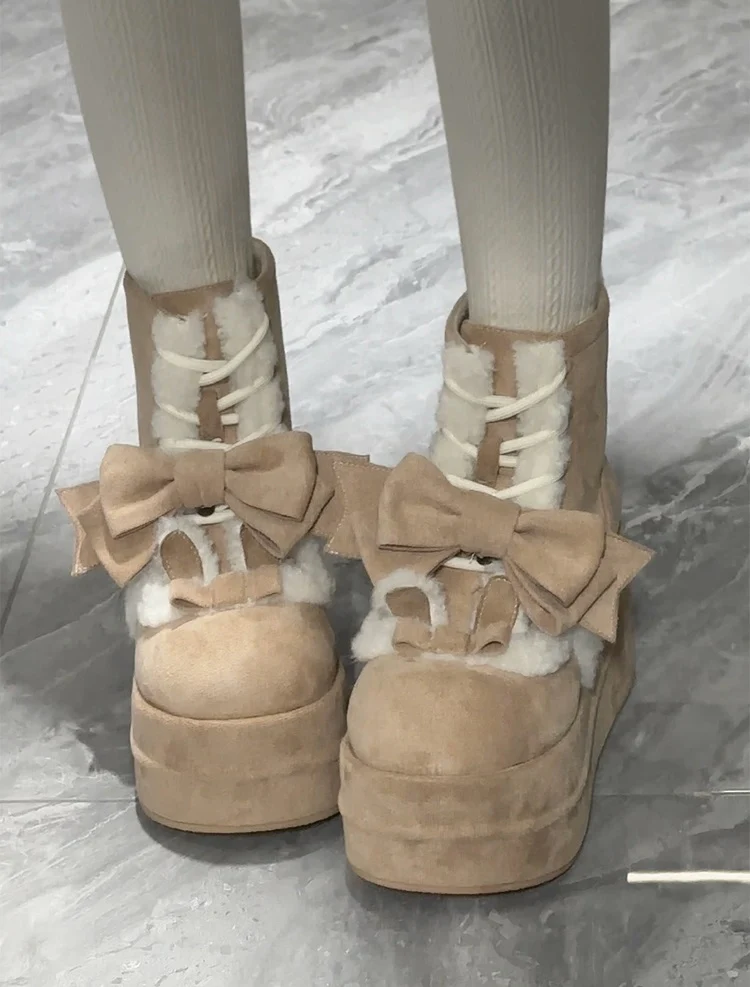 Akari Lolita Runaway Rabbit Pink Black Brown Snow Boots - Image 8