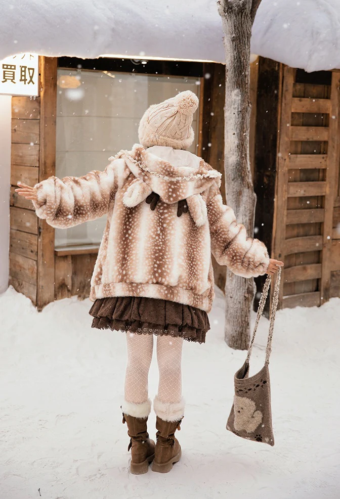 Angel Deer Brown Hooded Winter Jacket - Image 7