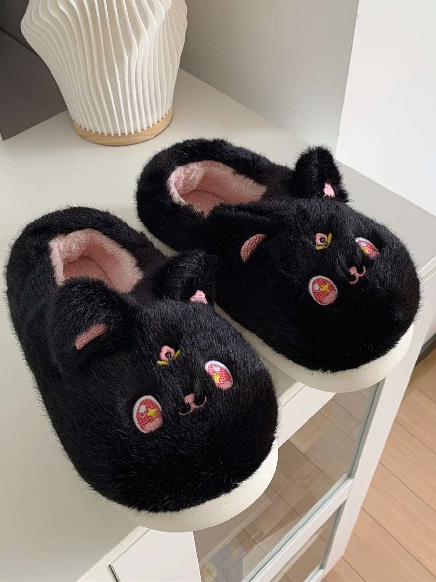 Anime Magical Girl Cute Black White Cat Luna Moon Winter Thick Plush Slippers Shoes - Image 3