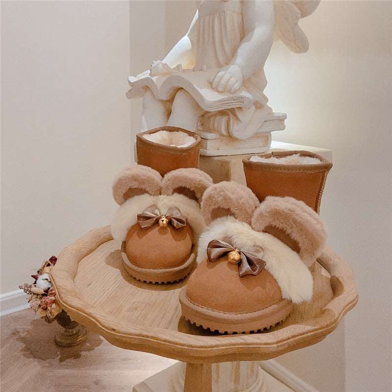 Pinky Bear Ears Bell Bow Winter Snow Brown Boots - Image 4