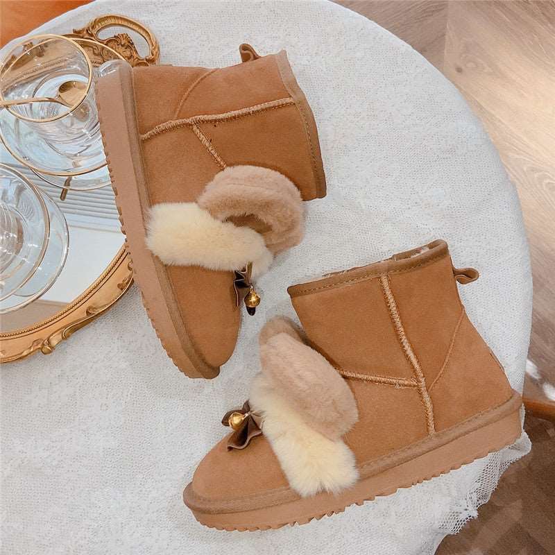 Pinky Bear Ears Bell Bow Winter Snow Brown Boots - Image 5