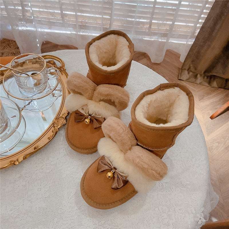 Pinky Bear Ears Bell Bow Winter Snow Brown Boots - Image 6