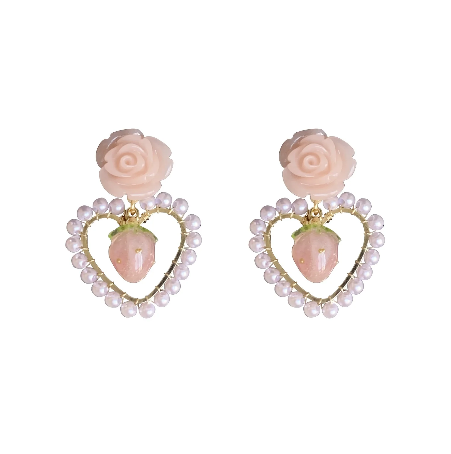 Beautiful Rose Strawberry Pearl Earrings - Image 4