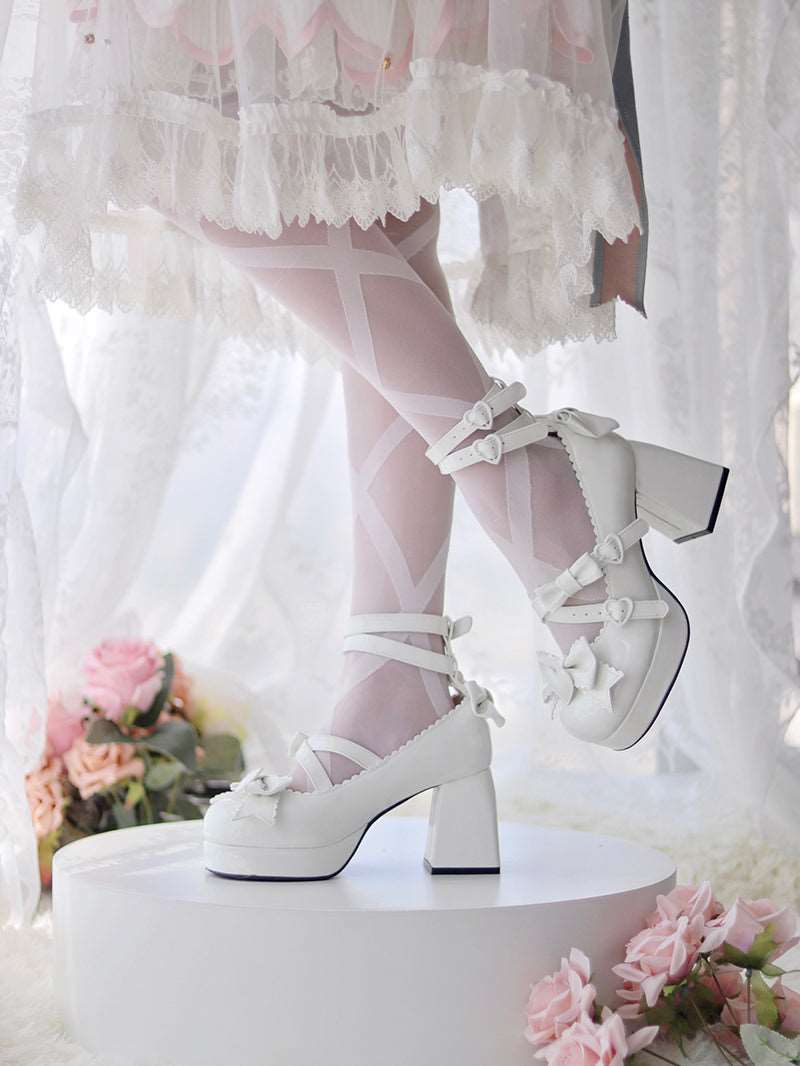 Beauty Bunny Midsummer Heart Knot Princess Blue Pink White Black Red Lolita High Heels Shoes - Image 3