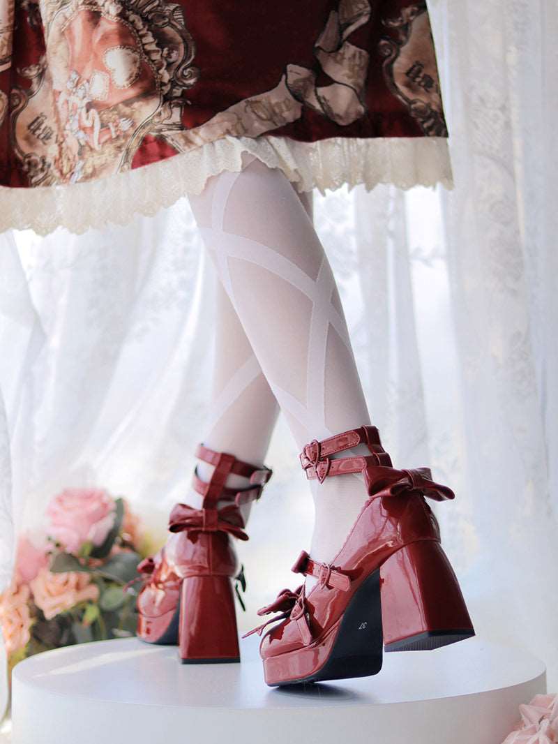 Beauty Bunny Midsummer Heart Knot Princess Blue Pink White Black Red Lolita High Heels Shoes - Image 7