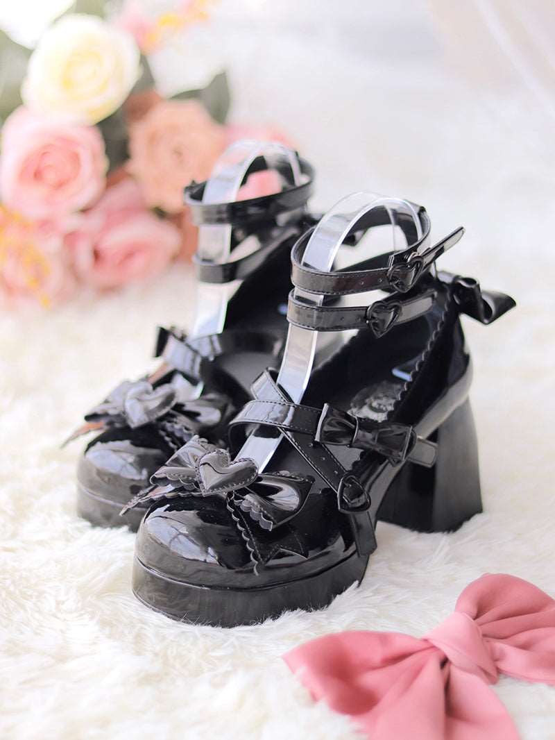 Beauty Bunny Midsummer Heart Knot Princess Blue Pink White Black Red Lolita High Heels Shoes - Image 9