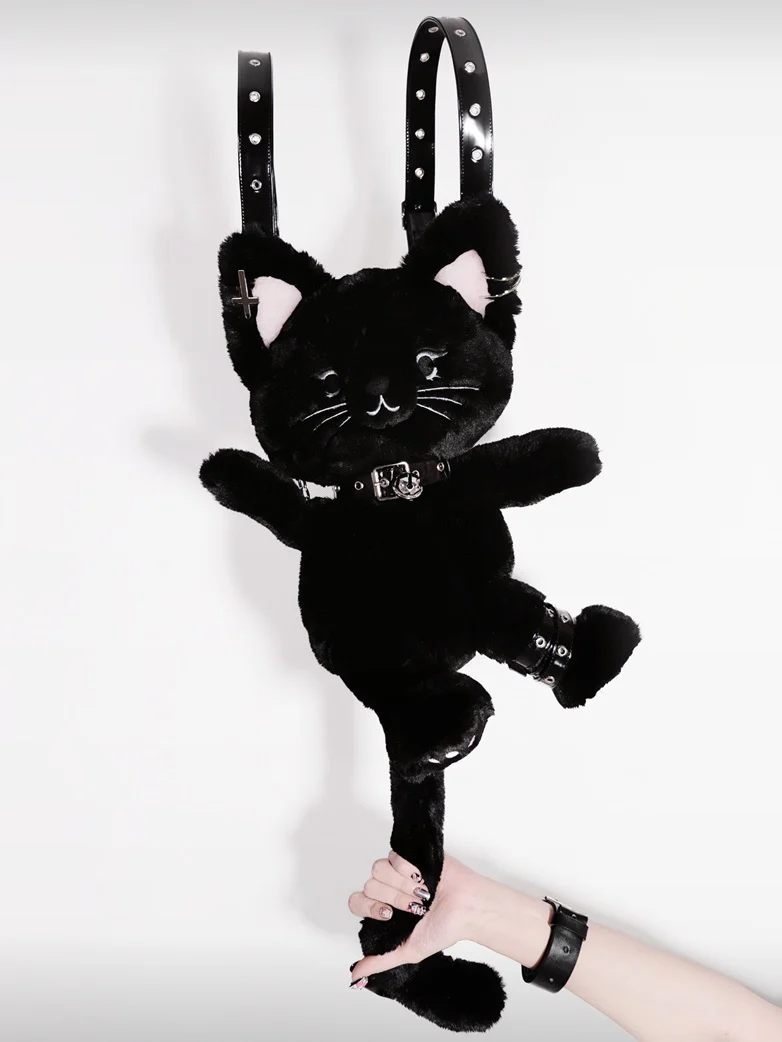White & Black Cat Kitten Doll Plush Backpack Shoulder Bag - Image 4