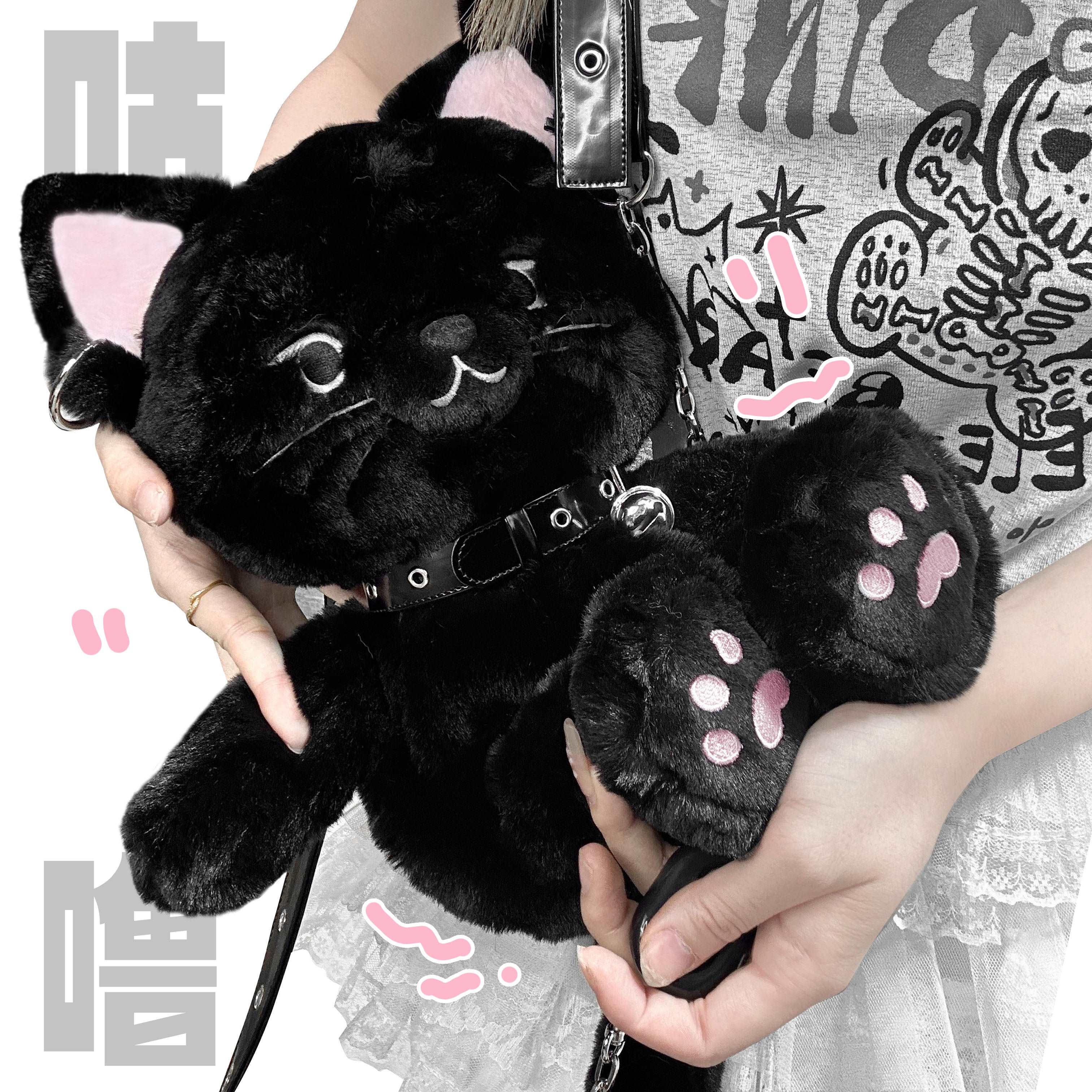 White & Black Cat Kitten Doll Plush Backpack Shoulder Bag - Image 5