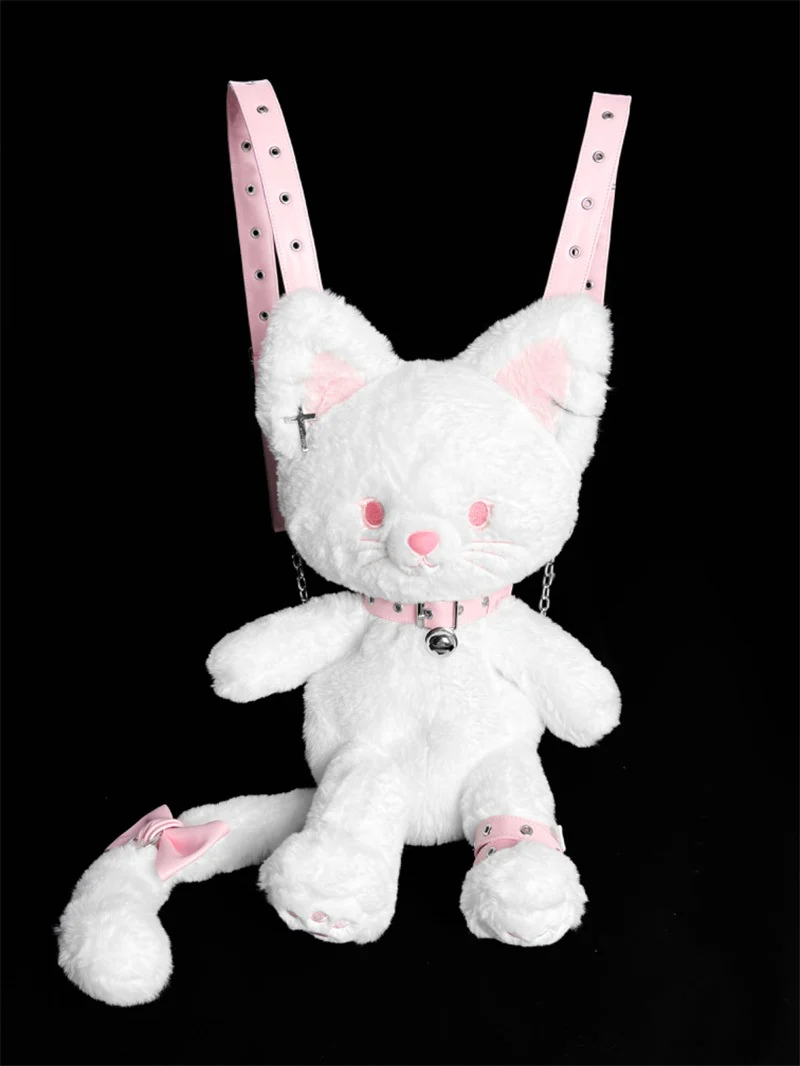 White & Black Cat Kitten Doll Plush Backpack Shoulder Bag - Image 7