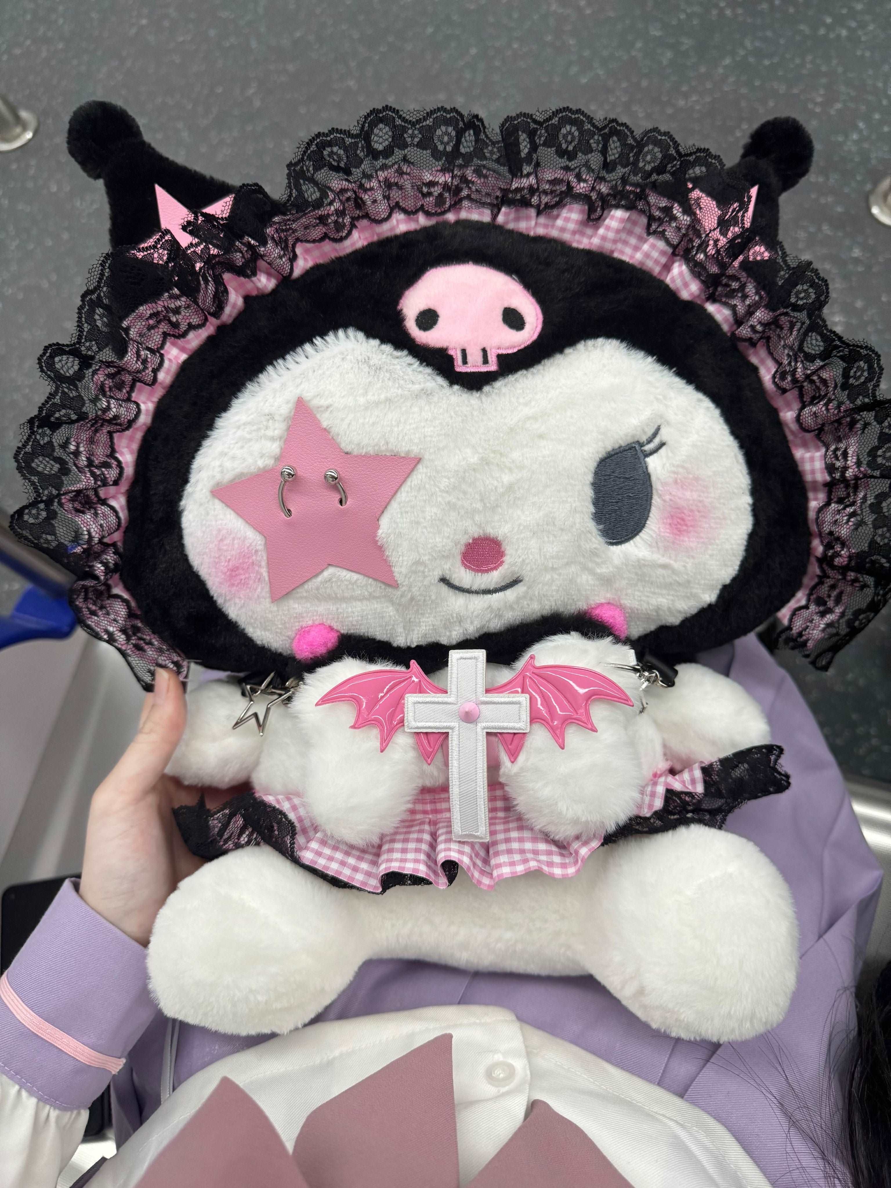Black Purple Devil Y2K Lace School Backpack Doll Bag - Image 5