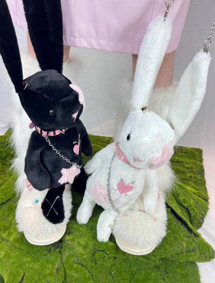Black White Rabbit Doll Cute Plush Chain Star Love Collar Messenger Bag - Image 7