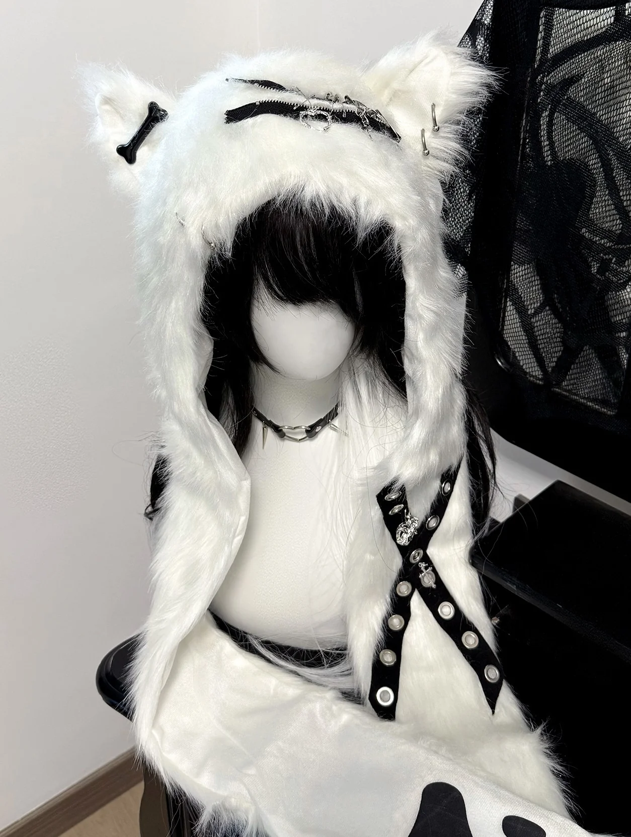 Bony Punk Y2K Black White Fuzzy Cat Ears Hats - Image 5