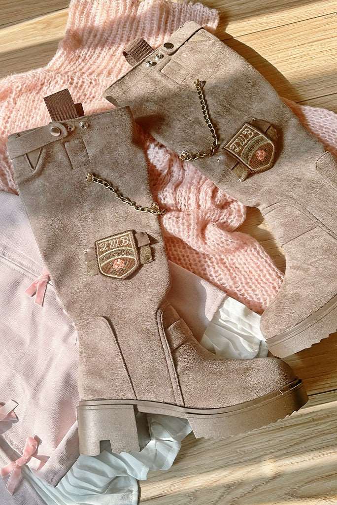 Pinky Brown Autumn Winter Academia Leather Knight Boots - Image 5