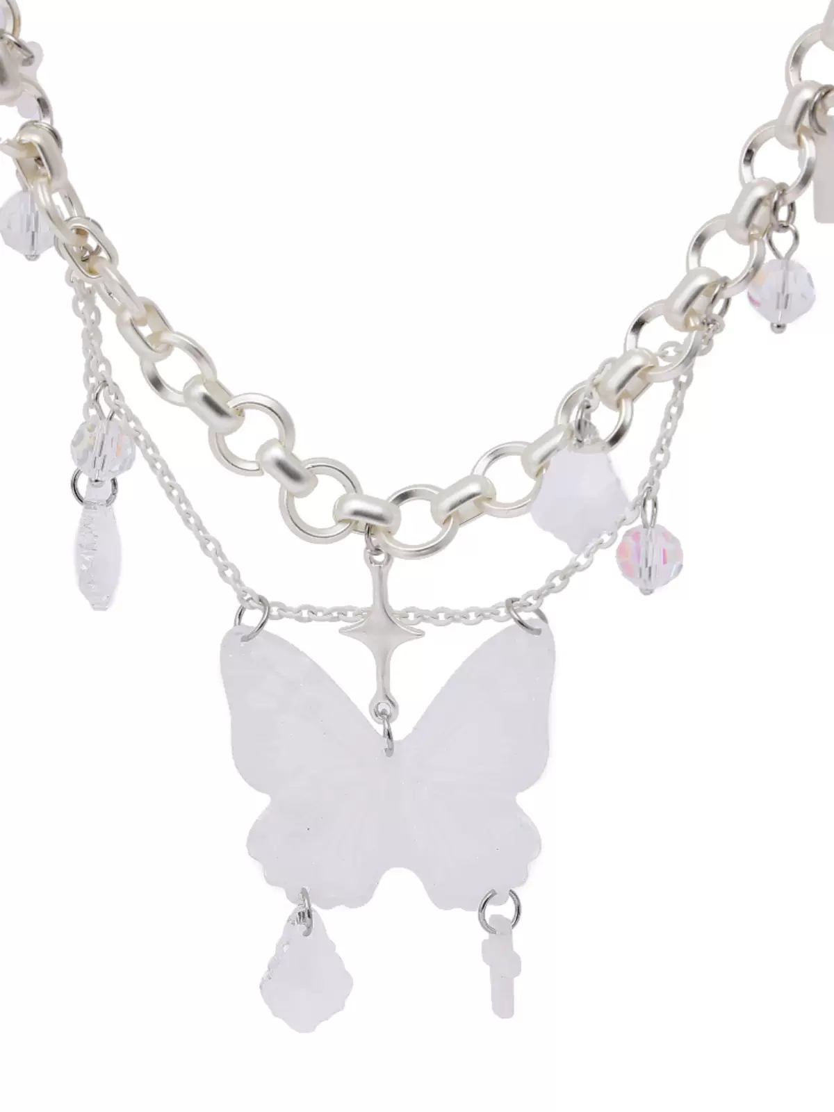 Butterfly Cross White Crystal Star Multi Layer White Angel Necklace - Image 6