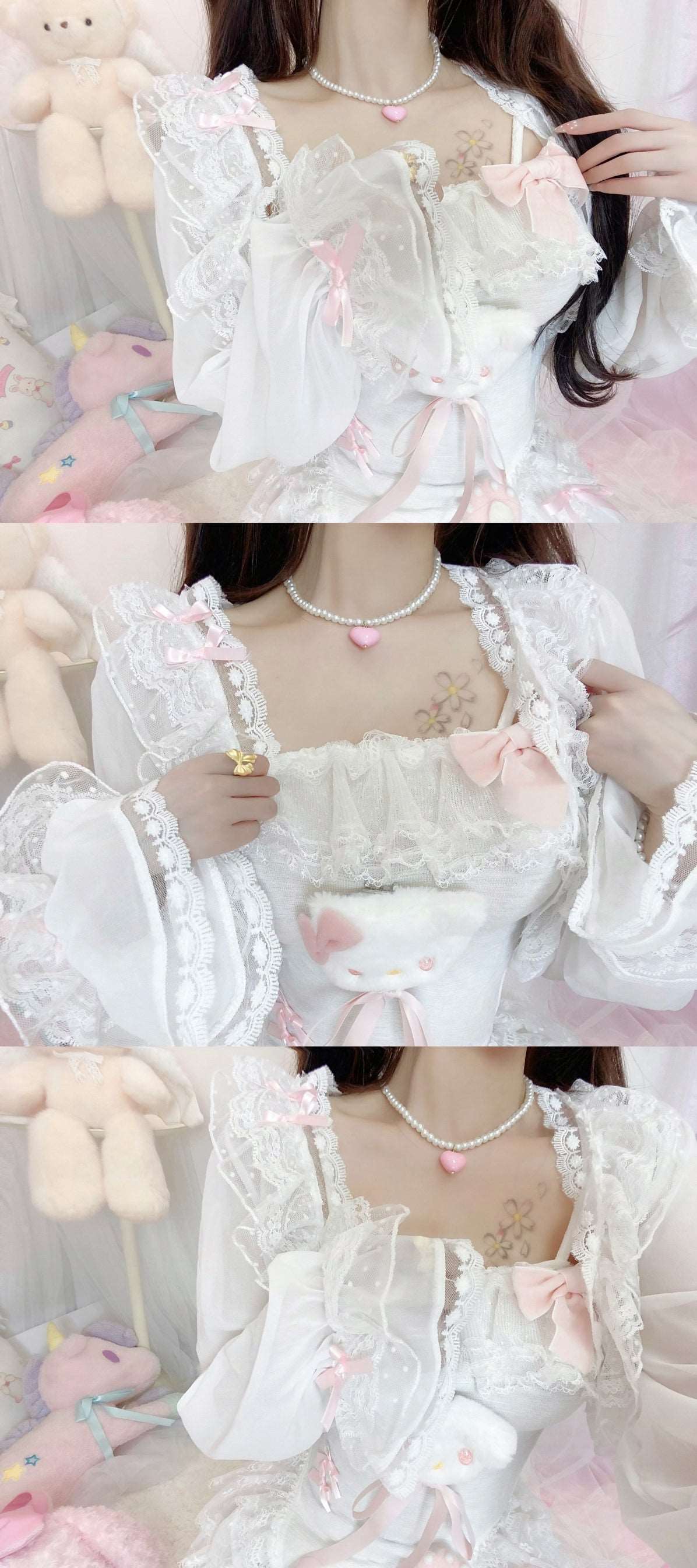 Candy Fairy Angel Kitty Camisole Top & White Cardigan & Ruffle Skirt Three Piece Set - Image 5