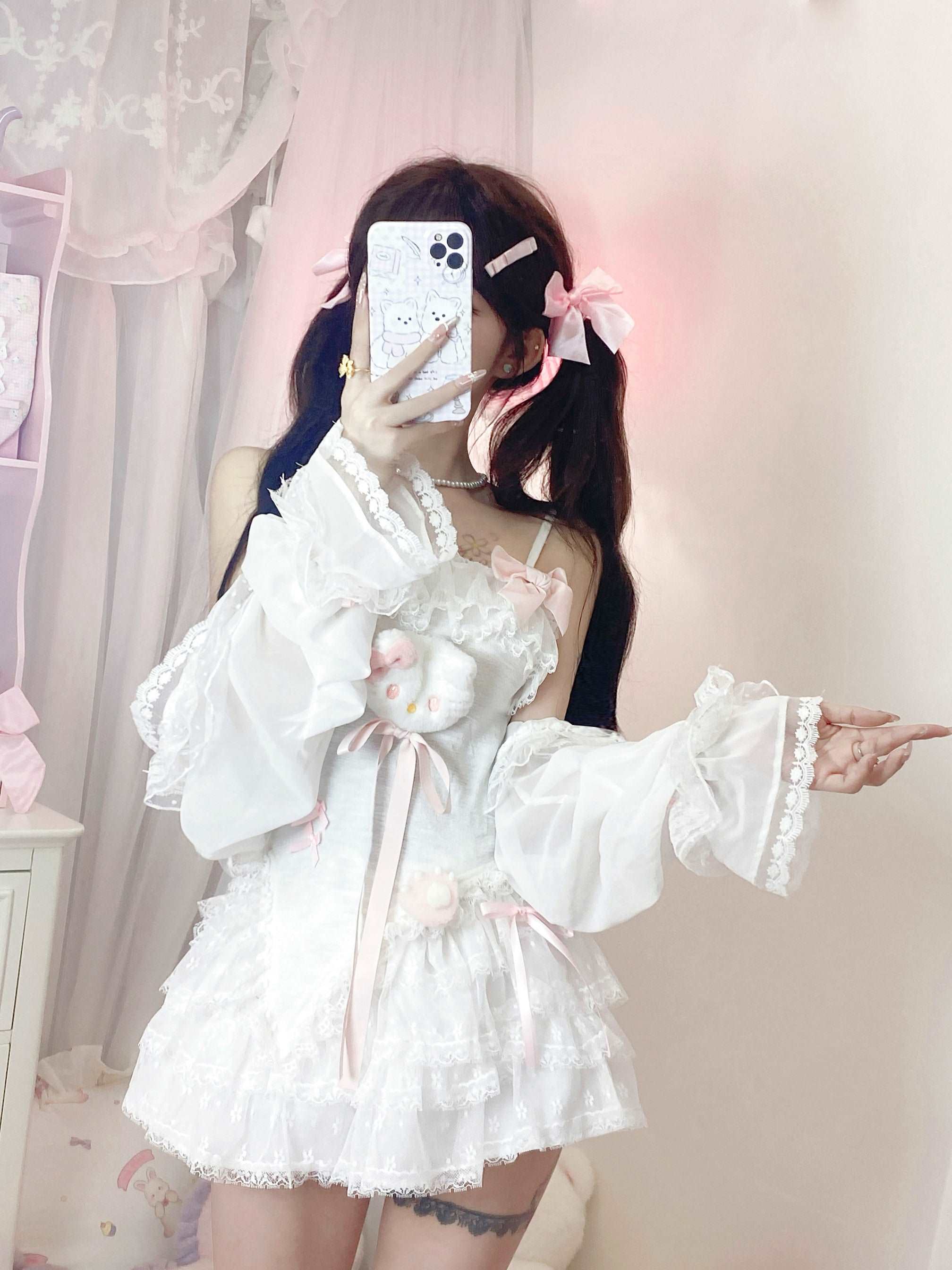 Candy Fairy Angel Kitty Camisole Top & White Cardigan & Ruffle Skirt Three Piece Set - Image 6