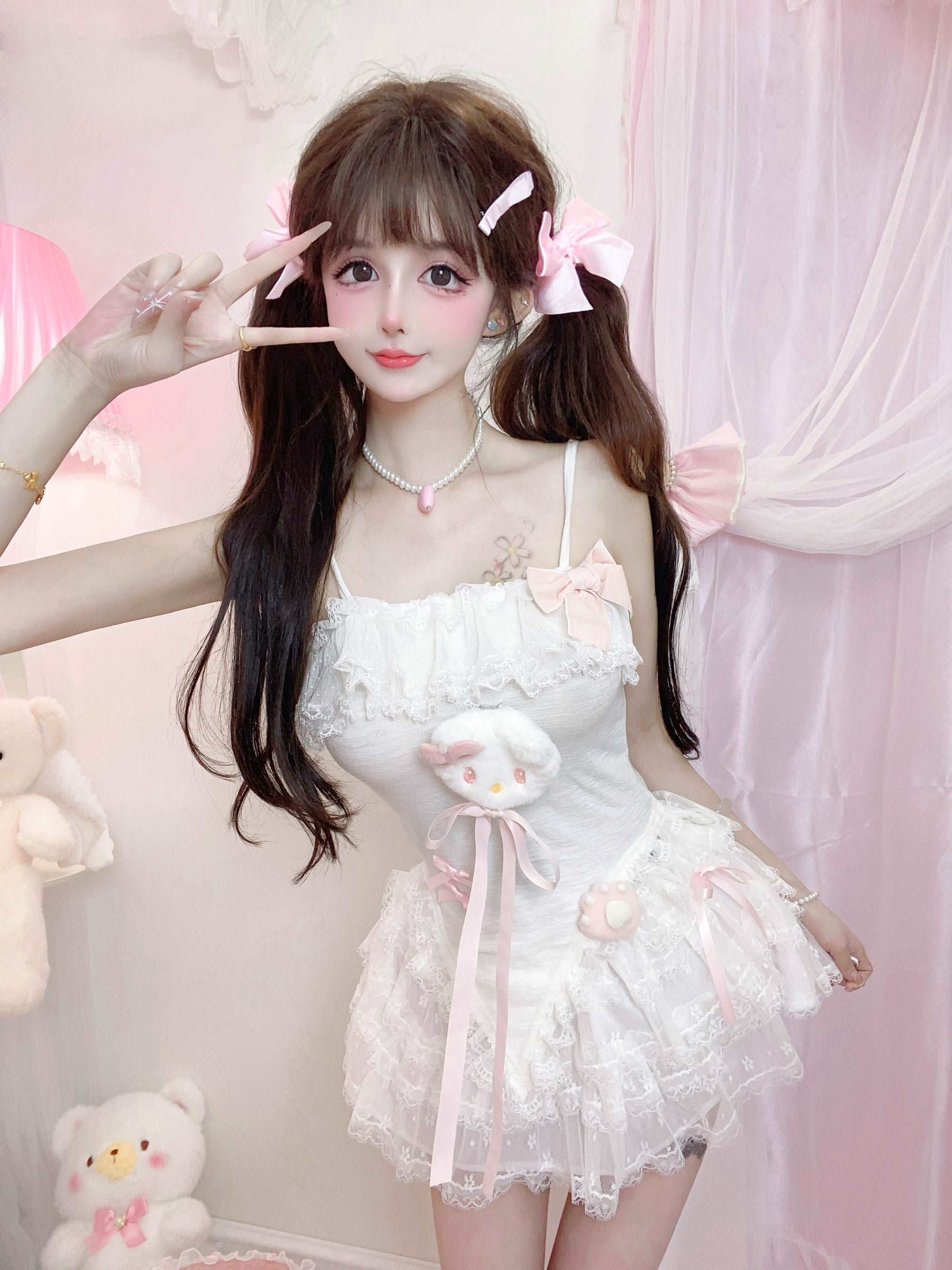 Candy Fairy Angel Kitty Camisole Top & White Cardigan & Ruffle Skirt Three Piece Set - Image 7