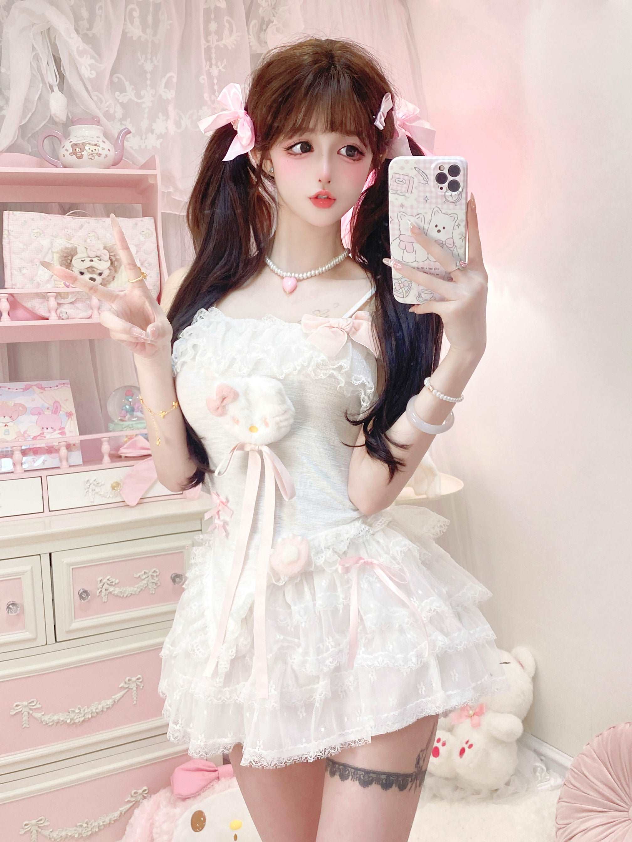 Candy Fairy Angel Kitty Camisole Top & White Cardigan & Ruffle Skirt Three Piece Set - Image 8