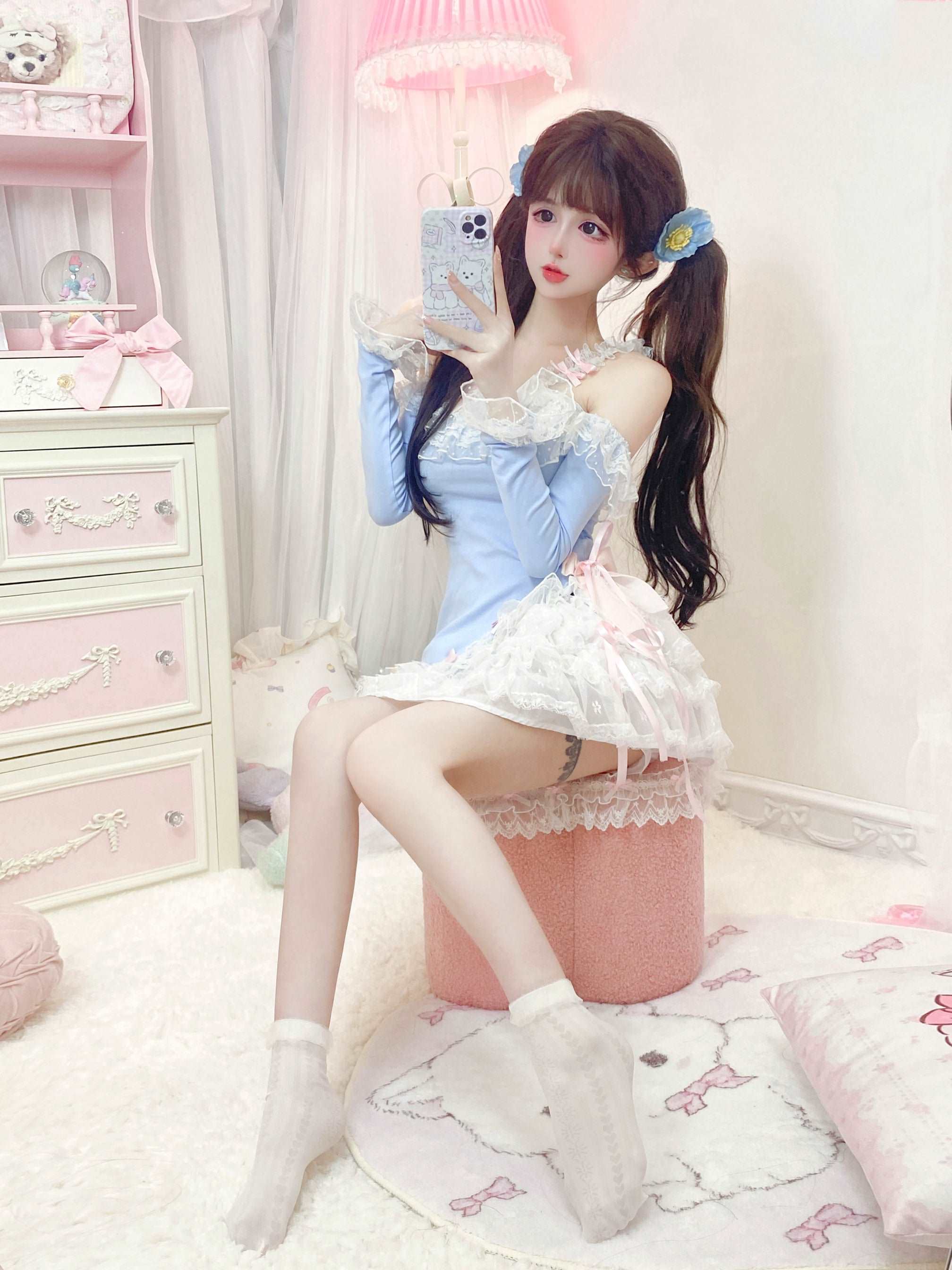Candy Fairy Blue Bunny Top White Ruffle Skirt Two Piece Set - Image 4