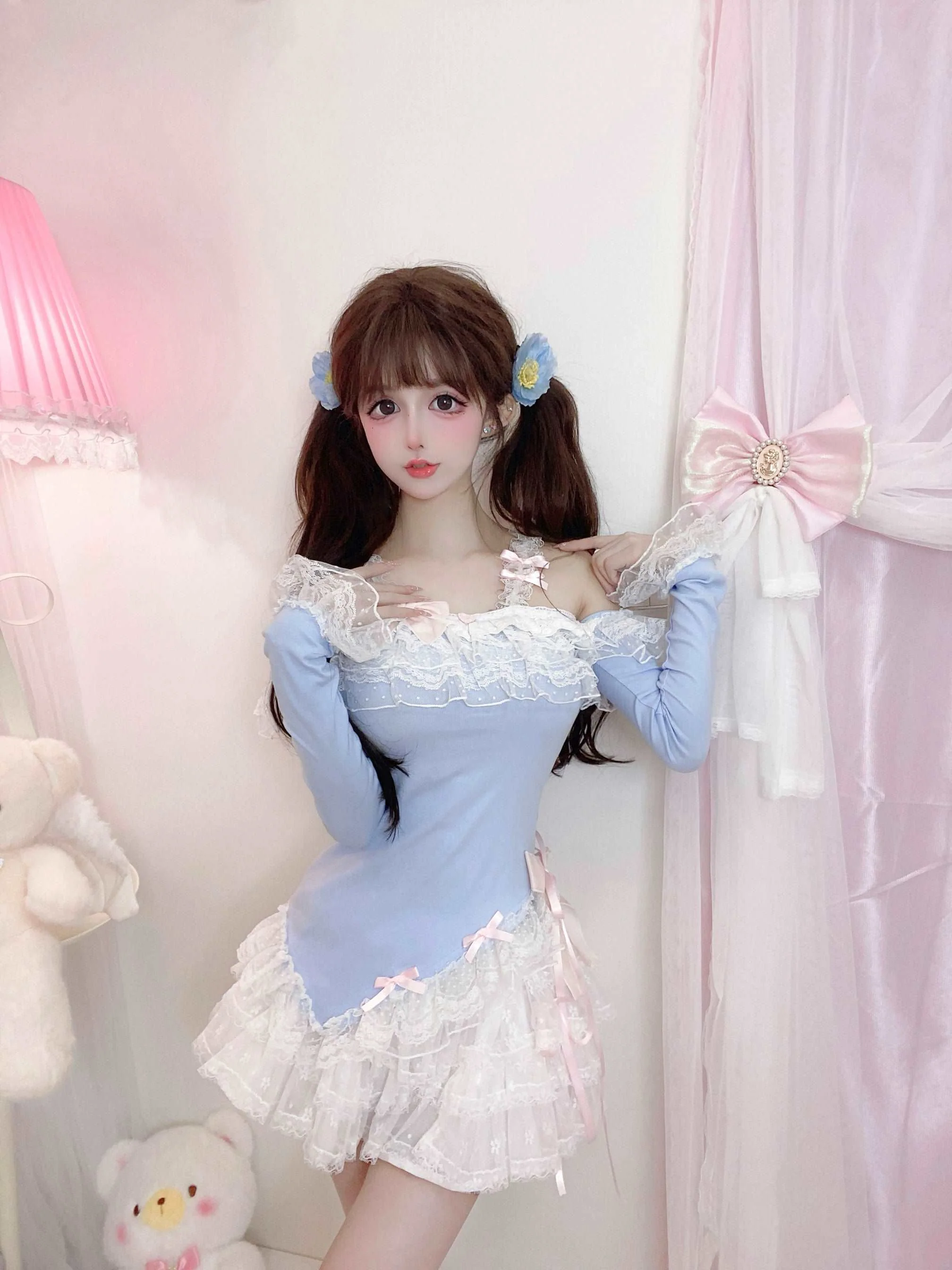 Candy Fairy Blue Bunny Top White Ruffle Skirt Two Piece Set - Image 7
