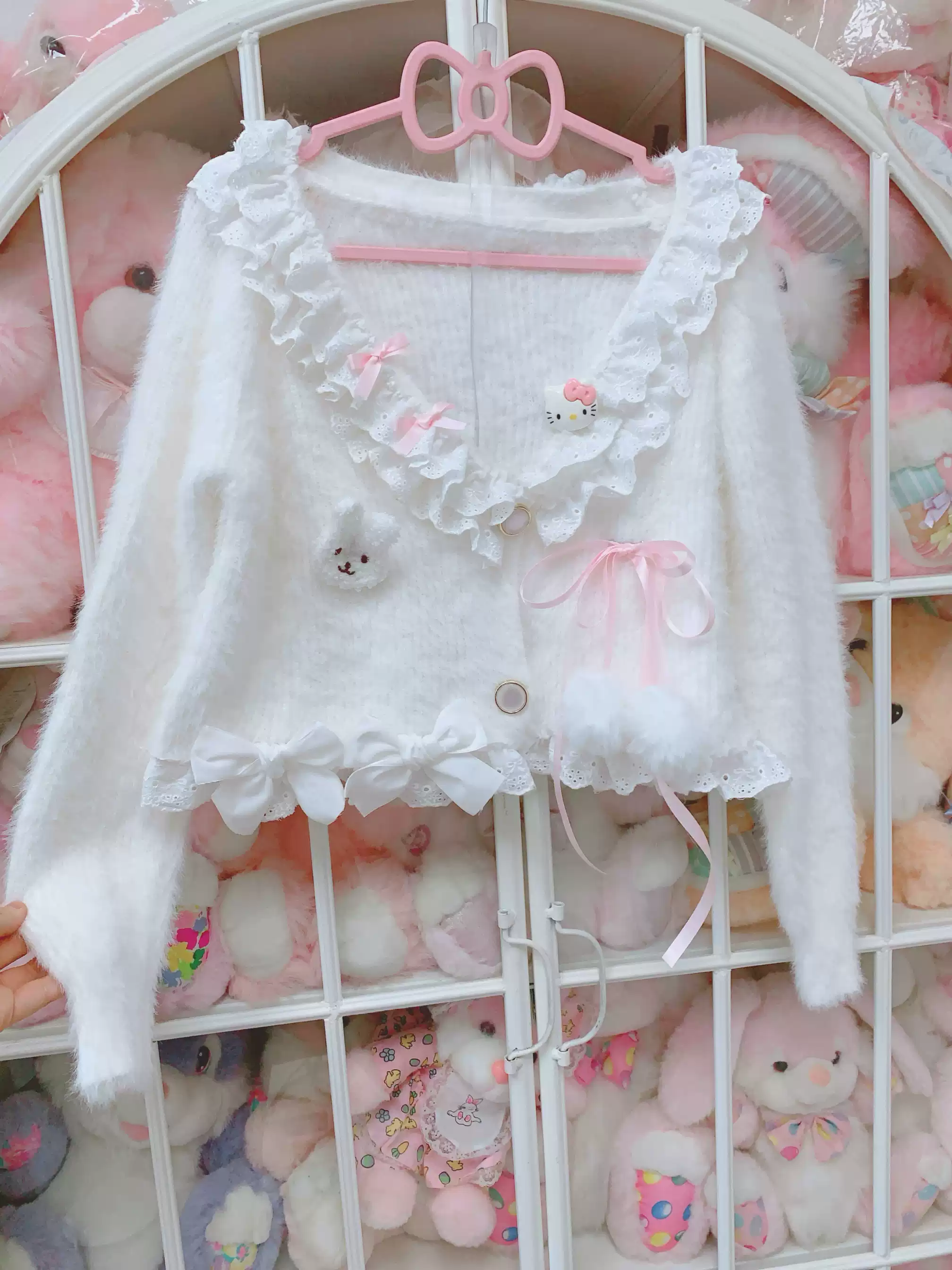 Candy Fairy Milky Kitty Knit White Cardigan & Skirt Two Piece Set - Image 3