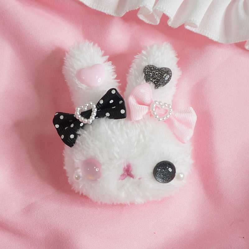Candy Fairy Pink & Black Bow Cute Rabbit Bunny Handmade Brooch Hairpin Hair Clip Hair Accessories Pins - Image 3
