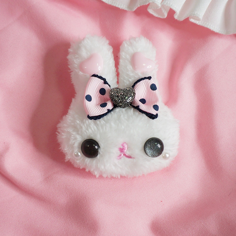 Candy Fairy Pink & Black Bow Cute Rabbit Bunny Handmade Brooch Hairpin Hair Clip Hair Accessories Pins - Image 4