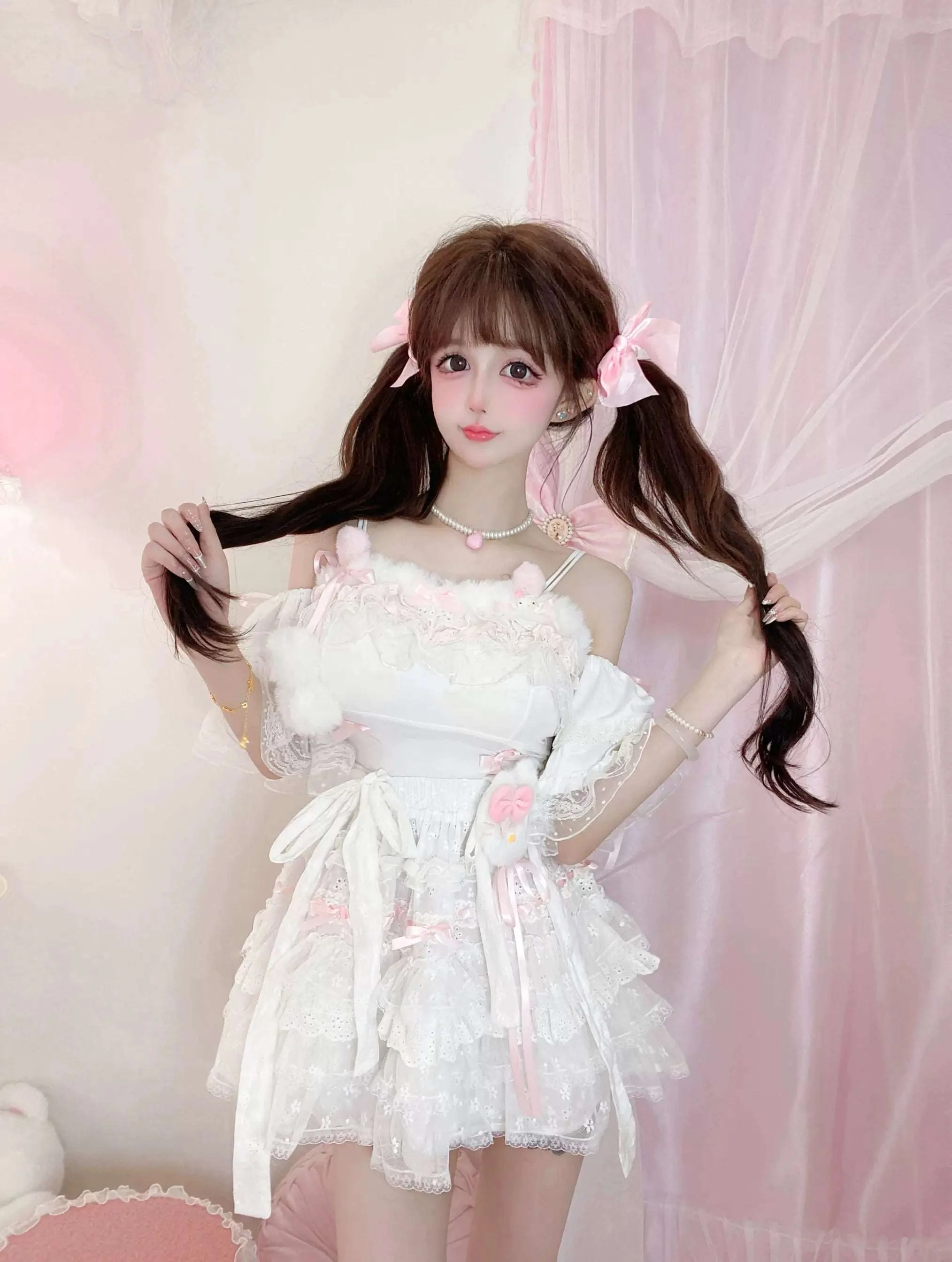 Candy Fairy Soft Angel Camisole Top White Suspender Skirt Two Piece Set - Image 4