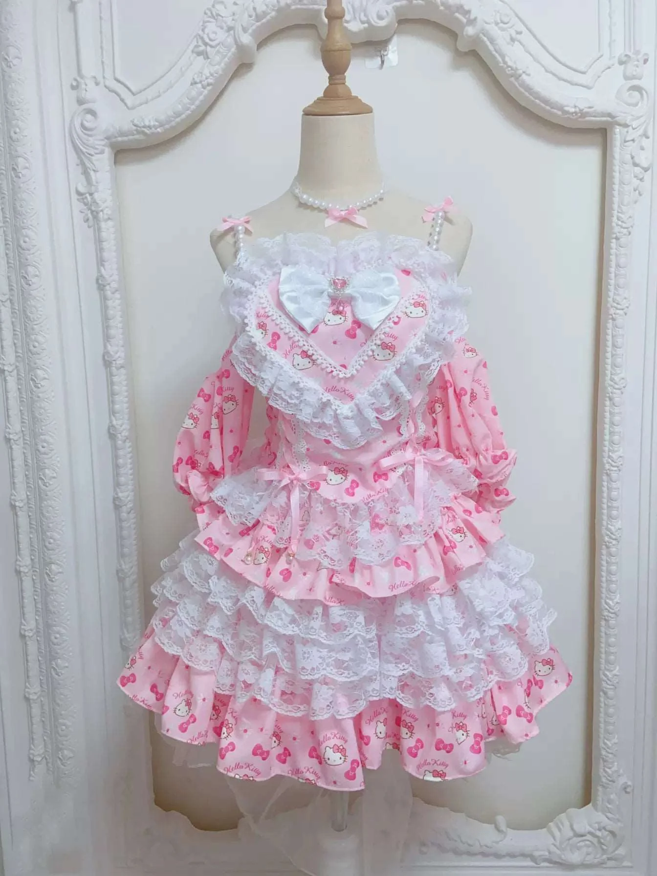 Candy Fairy Strawberry Kitty Pink Plaid Ruffled Princess Dress - Image 4