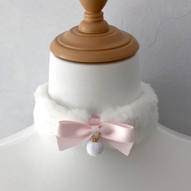 Candy Fairy White Plush Puppy Collar Choker - Image 2