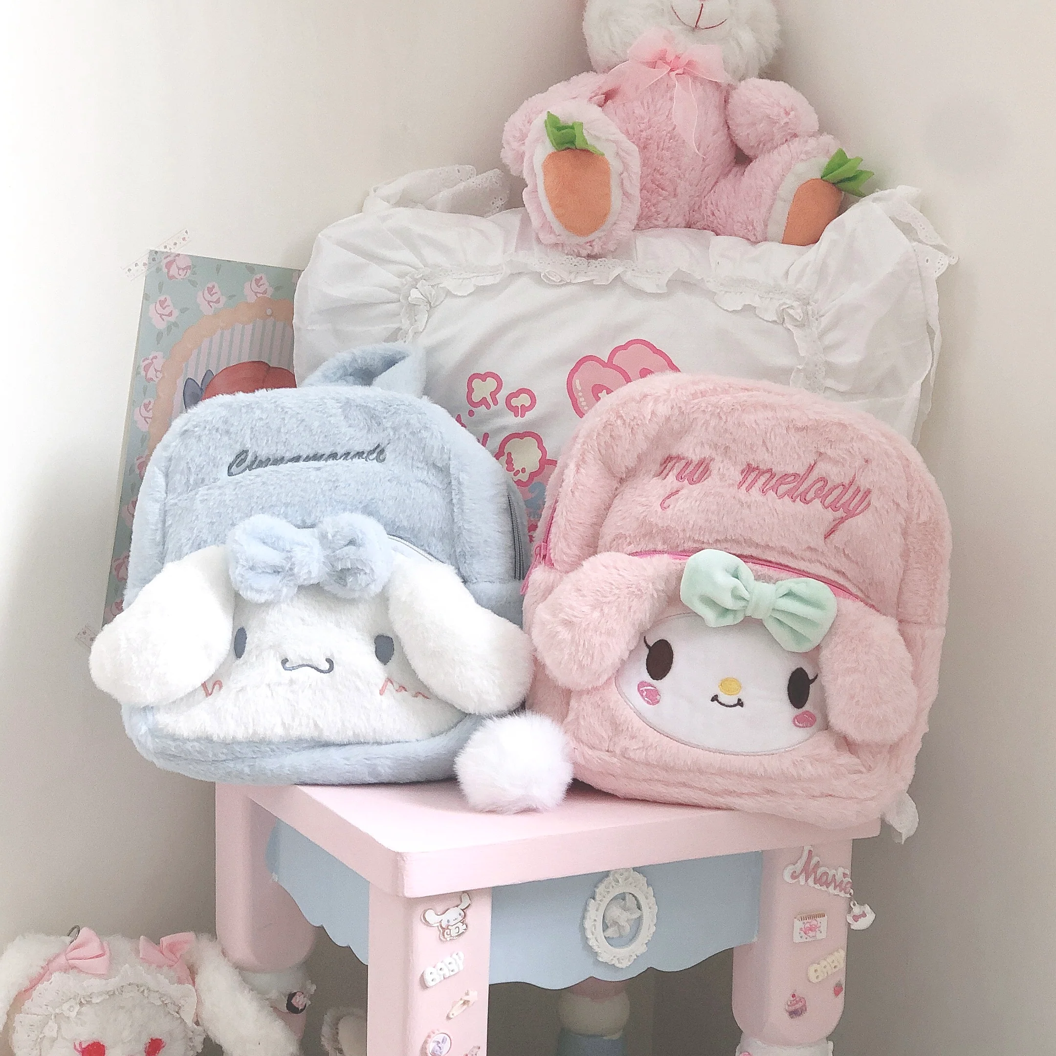 Cartoon Cinnamon Dog Melody Blue & Pink Fluffy Plush Backpack Bag - Image 6