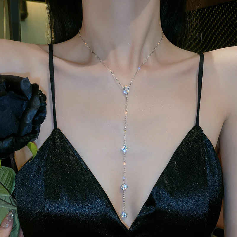 Chic Girl Y-shaped Silver Chain Necklace - Image 5