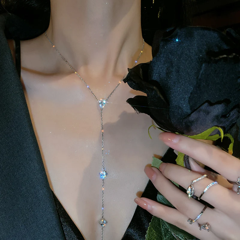 Chic Girl Y-shaped Silver Chain Necklace - Image 6