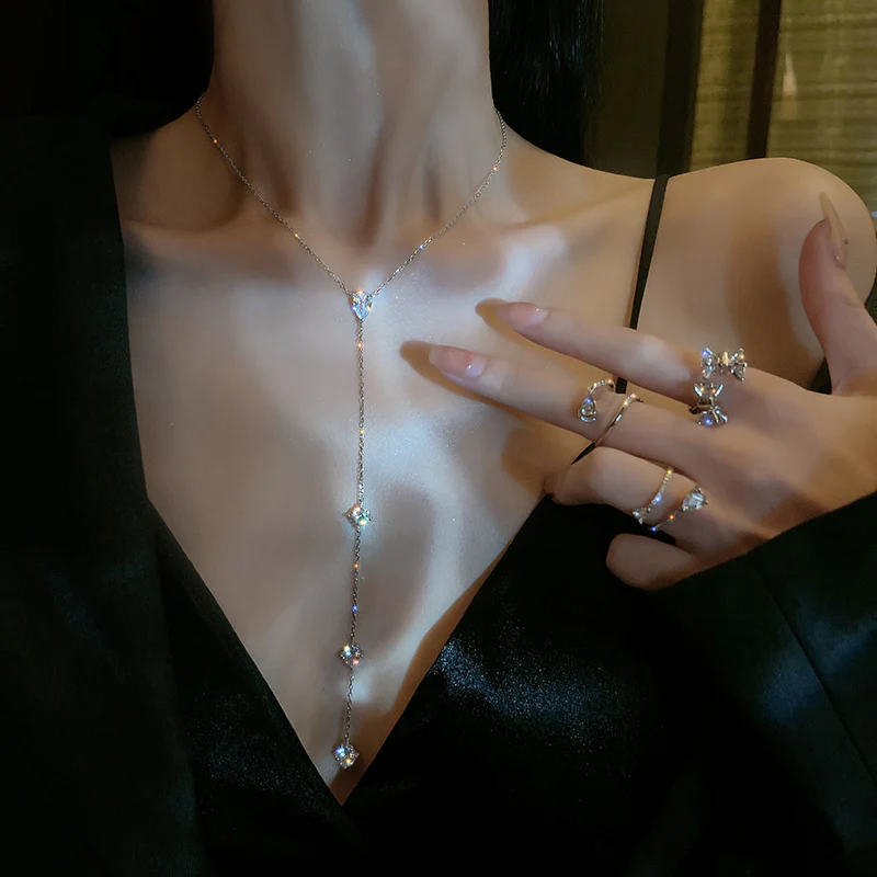 Chic Girl Y-shaped Silver Chain Necklace - Image 7
