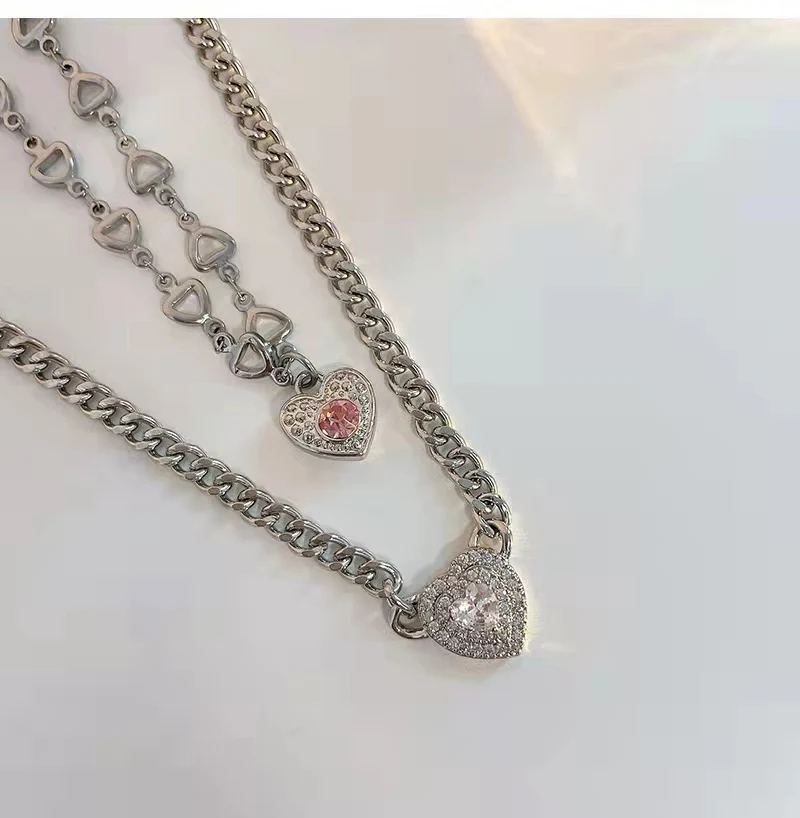 Chic Sweet Silver Heart Chain Necklace - Image 4
