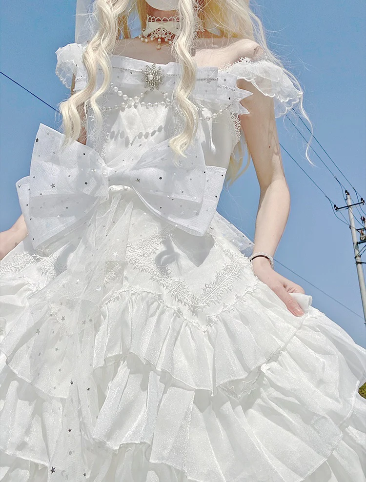 Cinderella Ruffled Princess Snowflake White Blue Dress - Image 2