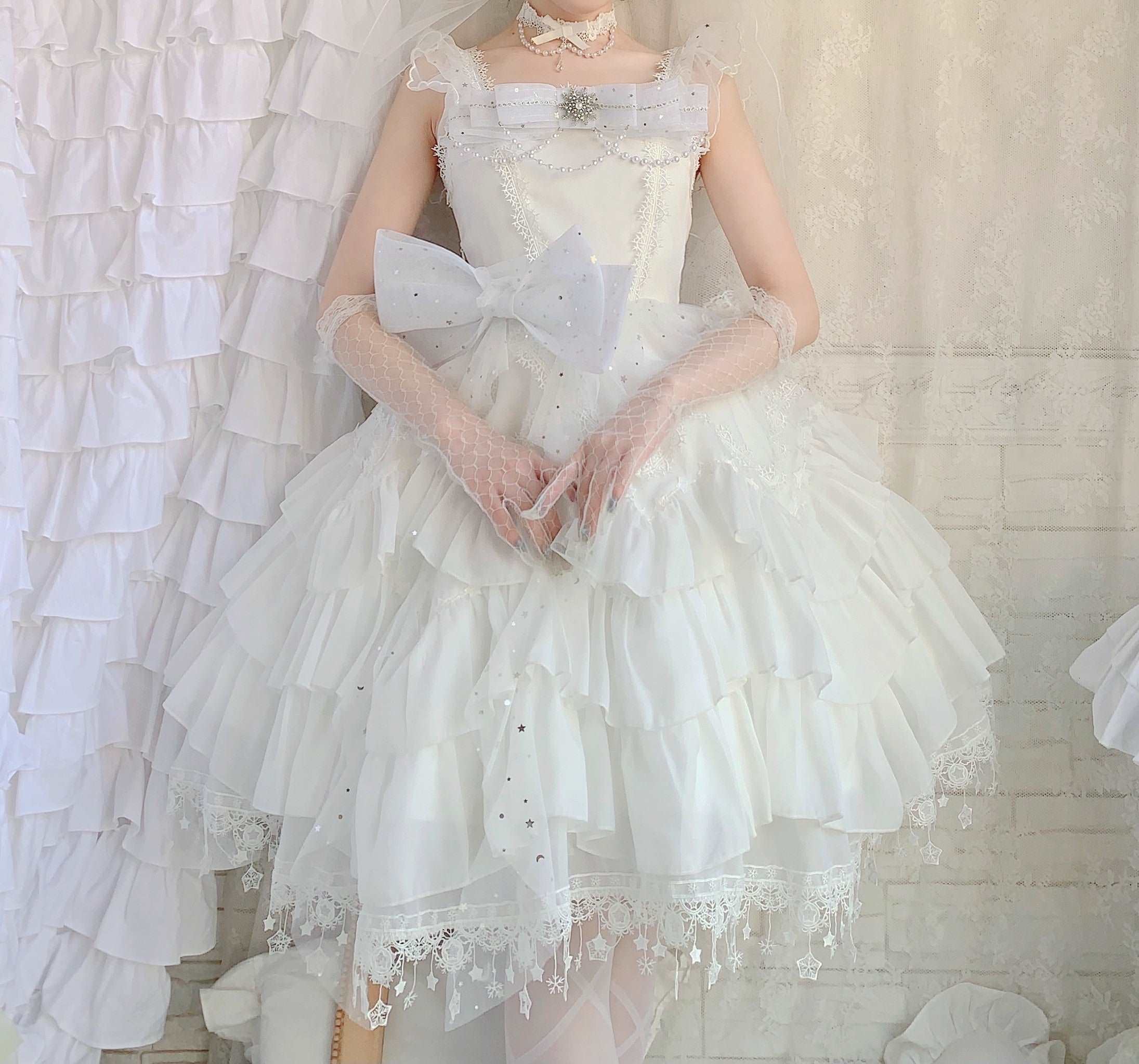 Cinderella Ruffled Princess Snowflake White Blue Dress - Image 6
