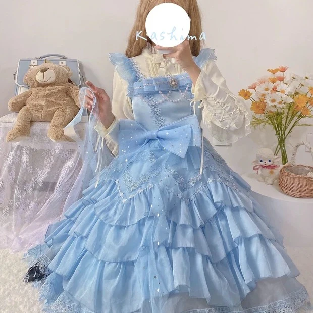 Cinderella Ruffled Princess Snowflake White Blue Dress - Image 8