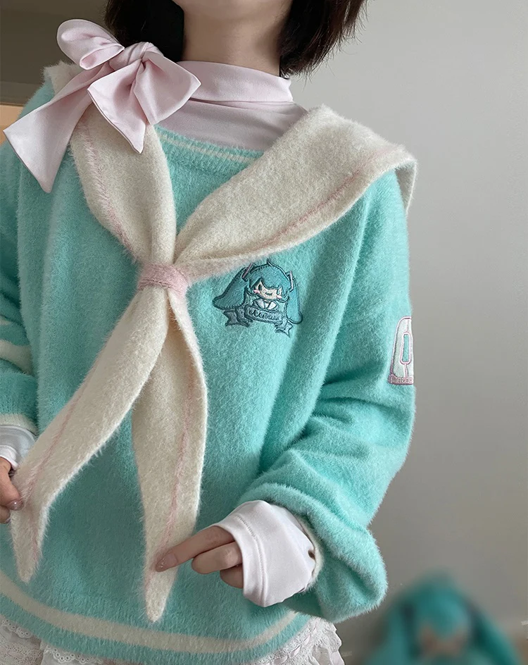 Confession Balloon Miku Sailor Collar Green Sweater - Image 3