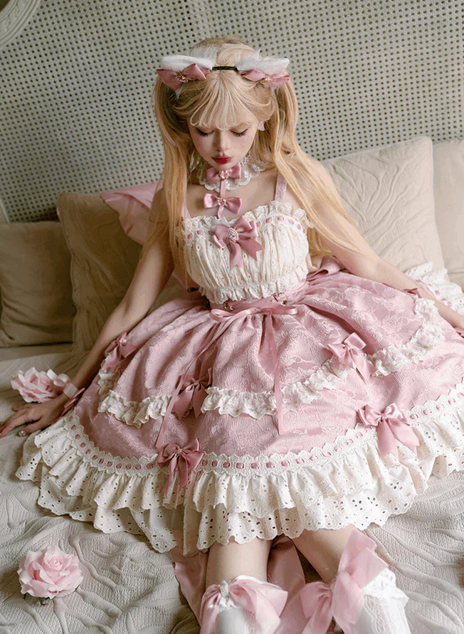 Contract of Love Lolita EGL Black Blue Red Pink Cream Cat Girl Strap Dress Fur Jacket Two Piece Set - Image 11